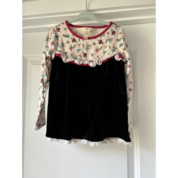 Matilda Jane Lucie Holly Print Black Velvet Holiday Top / Tunic Size 4 - Picture 1 of 3
